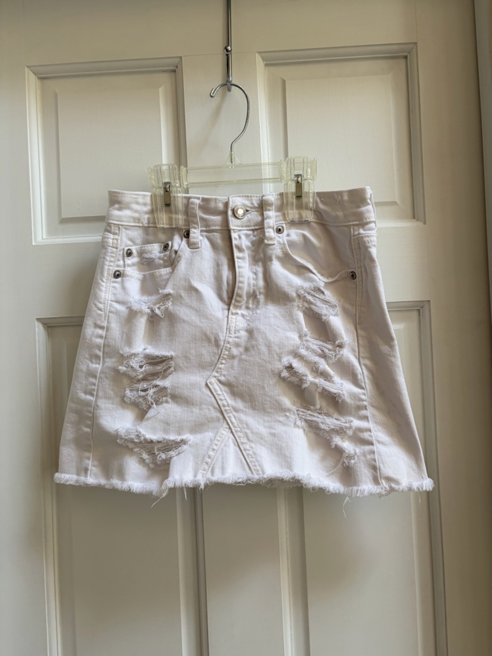 American Eagle Outfitters White Distressed Denim Mini Skirt